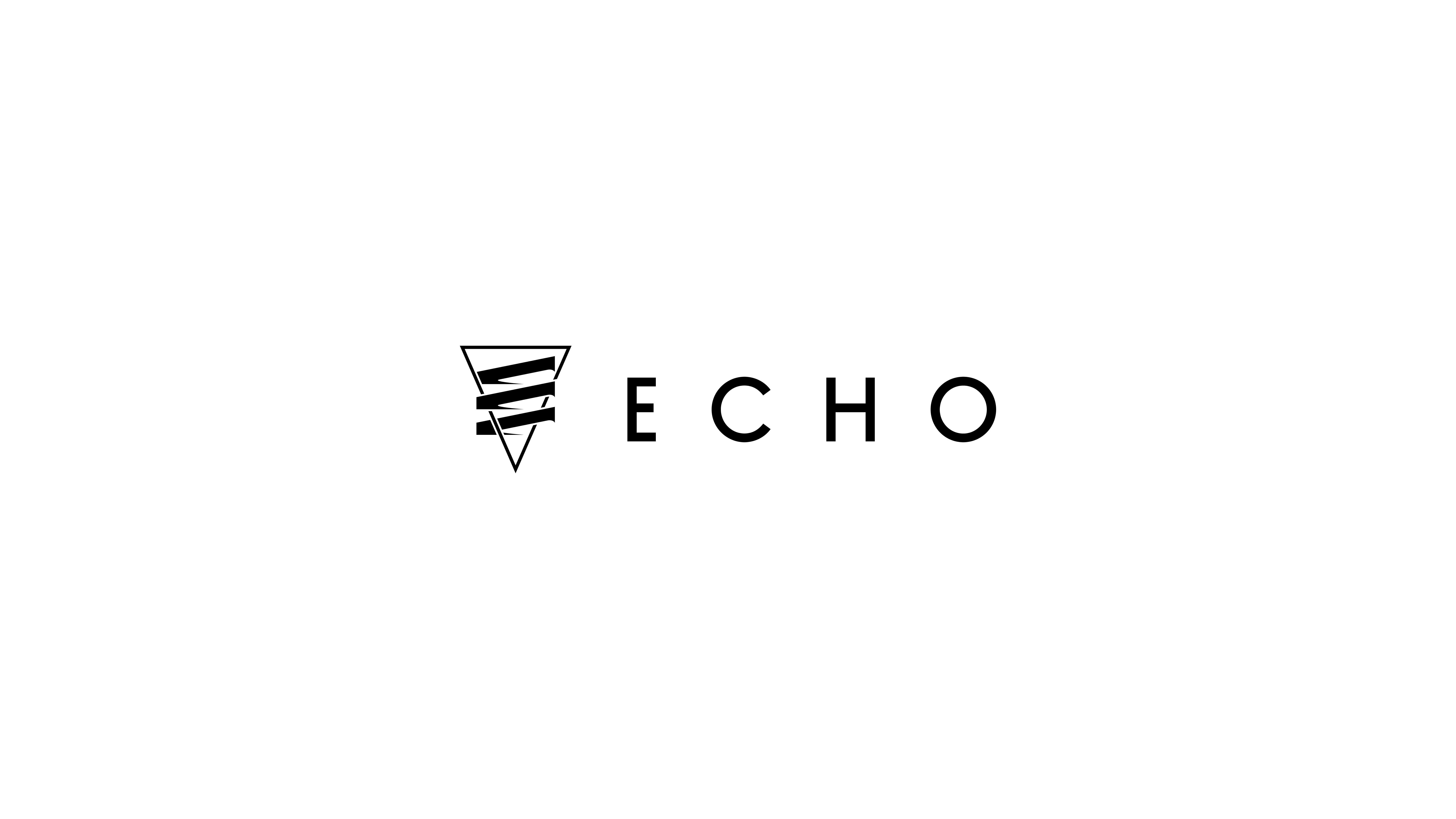 White image with black logo in center. Logo has a triangle and the word ECHO. made in Adobe illustrator