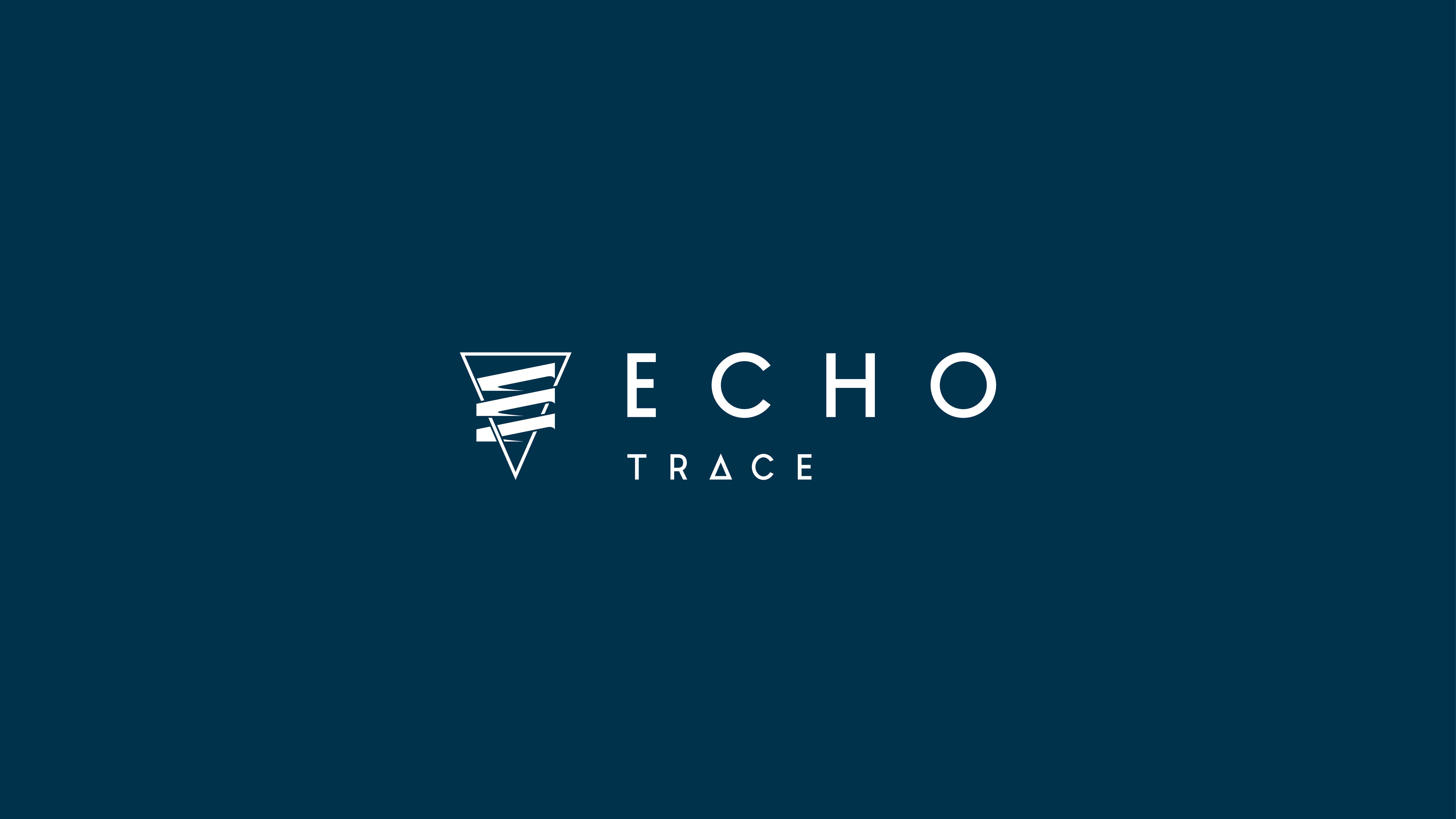 Dark blue image with white logo in center. Logo has a triangle and the words Echo and Trace. made in Adobe illustrator