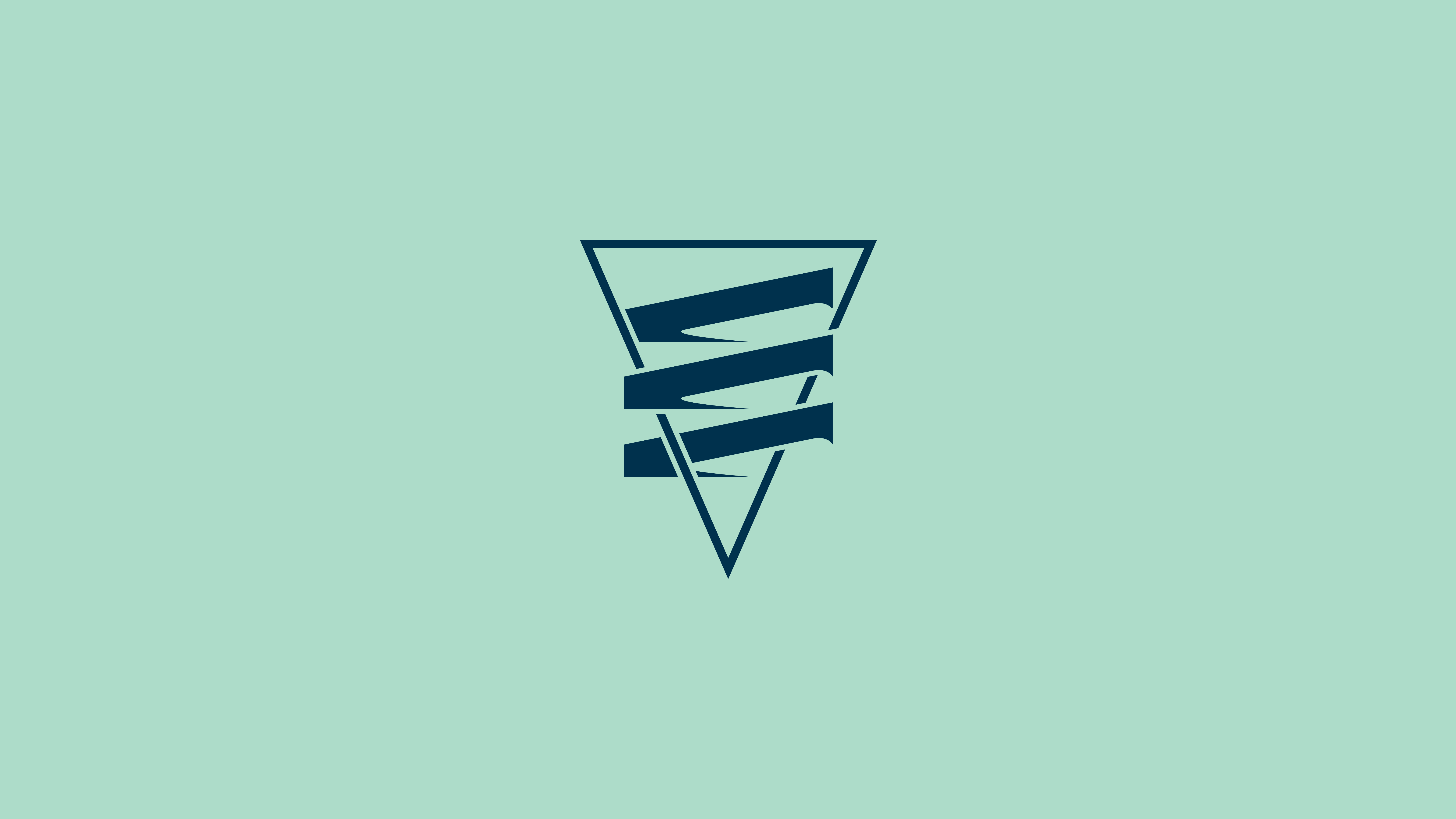 Light green image with dark blue logo in center. Logo has a triangle with three shapes repeated. made in Adobe illustrator