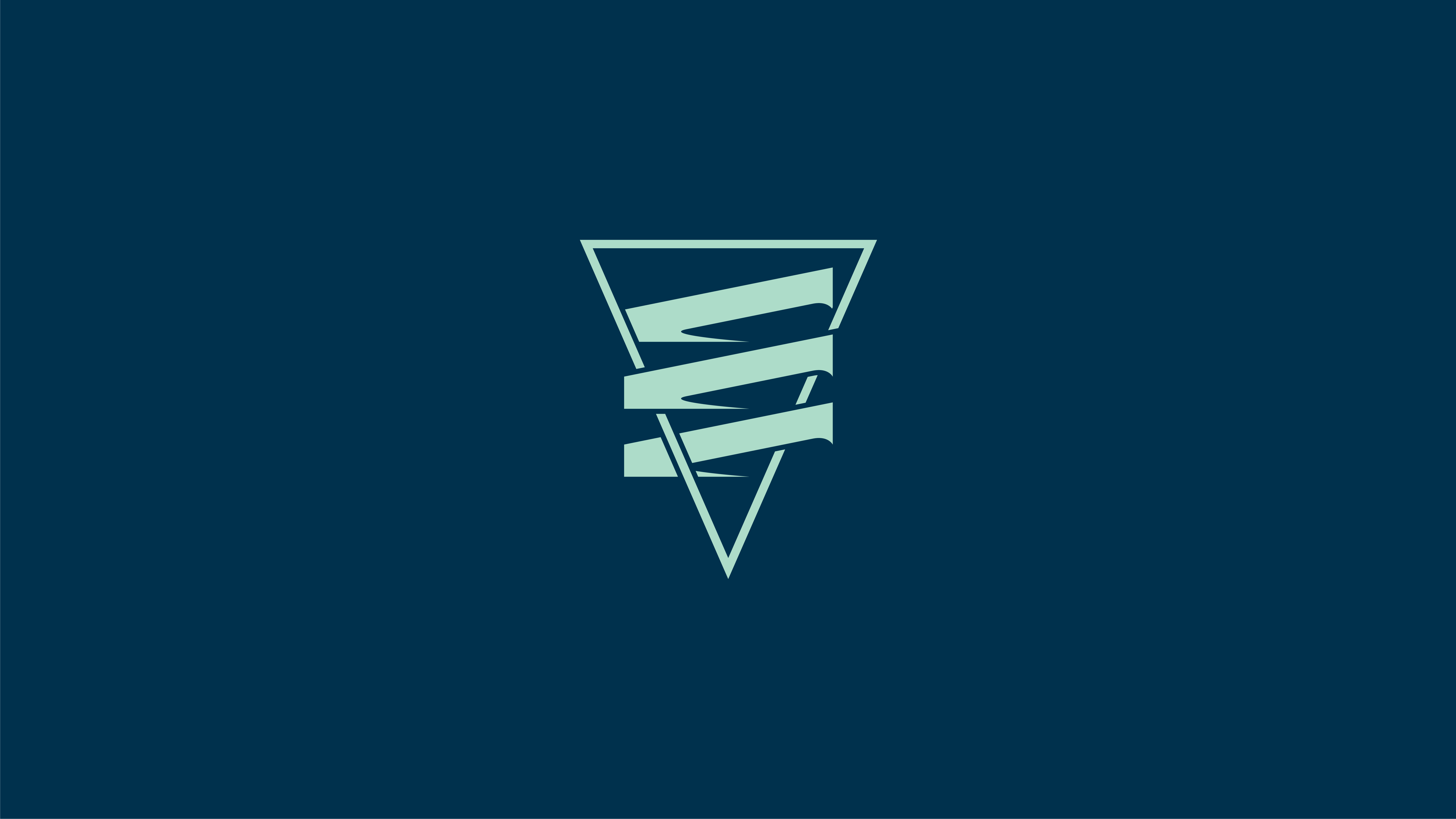Dark blue image with light green logo in center. Logo has a triangle with three shapes repeated. made in Adobe illustrator