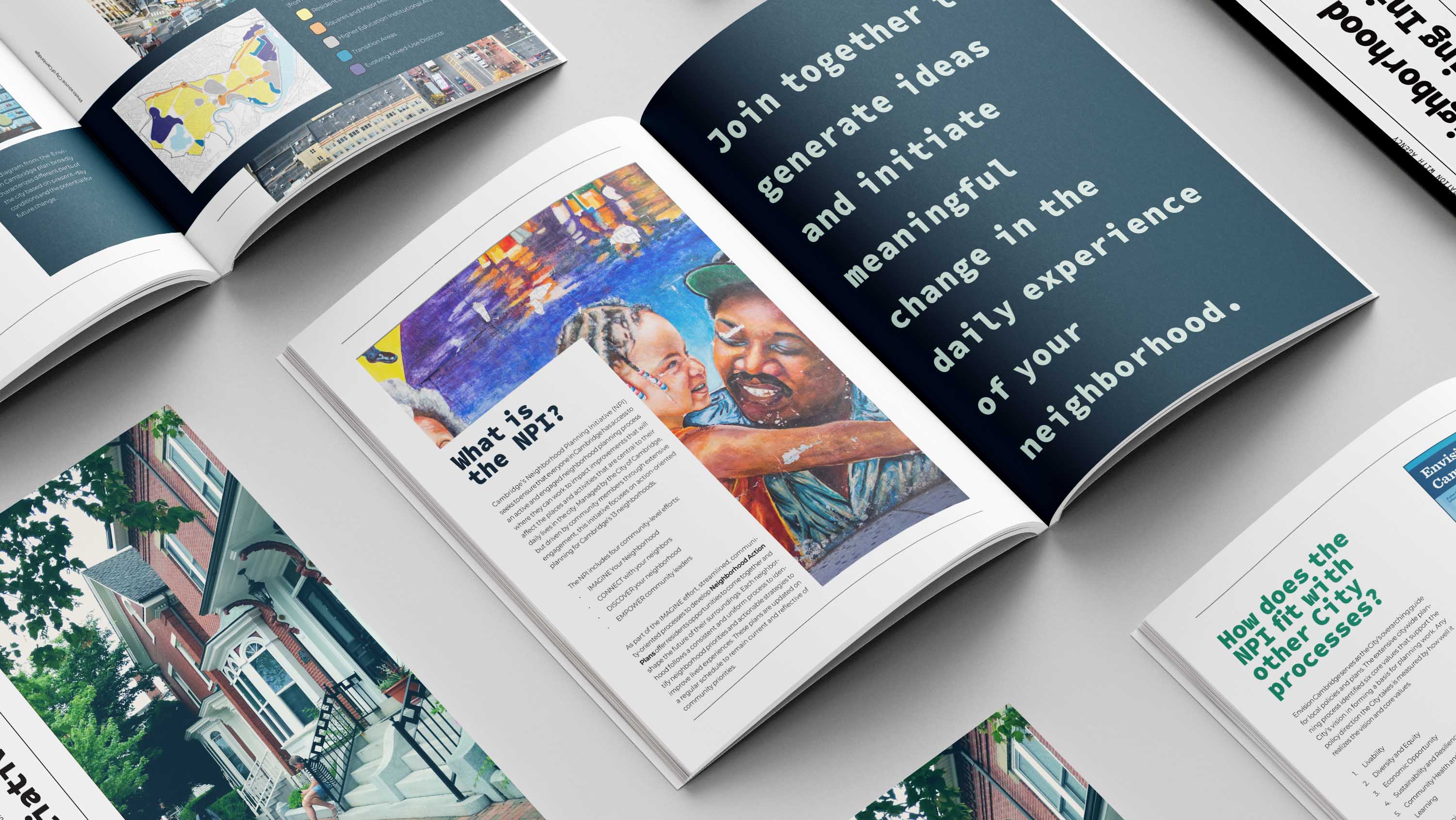 An image of an open set of books. The book in the center is open to a spread of text and an image. design made in Adobe Indesign